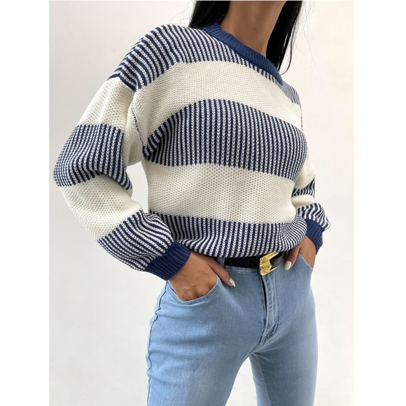 Colorblock Stripe Drop Shoulder Pullover Sweater - Picture 5 of 6
